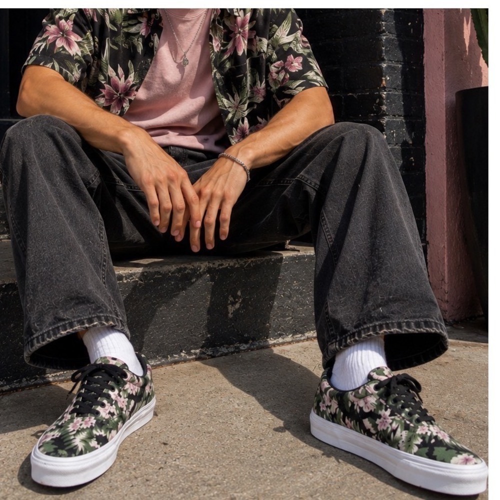 Vans Atwood‎ Low Tropical Floral Palm Print Canvas Sneakers Green Purple 8.5